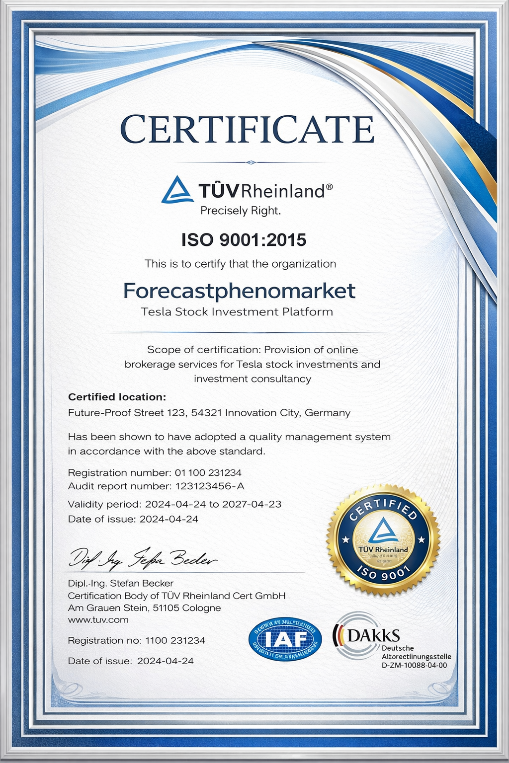 Forecastphenomarket Official Certificate